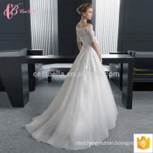 Short sleeve slim fit chapel train lace applique ball gown alibaba wedding dress